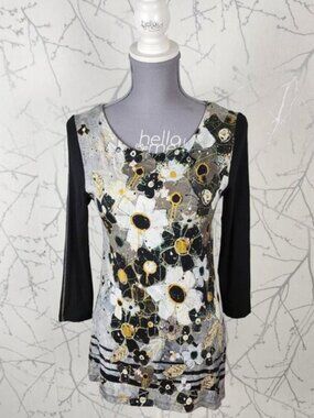 Dolcezza Artsy Abstract Floral Stretch Jersey Round Neck Tunic